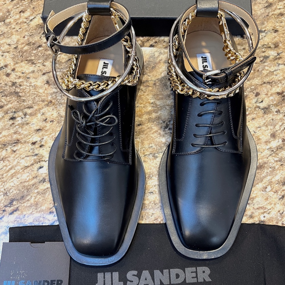 Jil Sander Lace Up Black Chain Loafers - Size 38